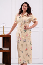 Mole's Meadow - Women's Yellow Striped Shirt and Pencil Skirt