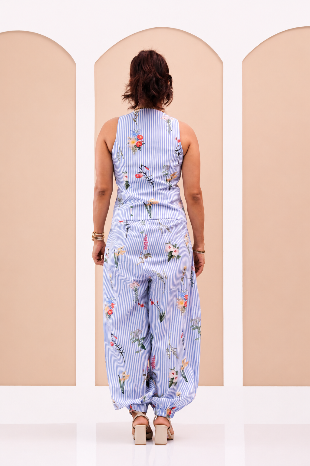 Wildflower Lane - Women's Blue Striped Blazer & Balloon Pants