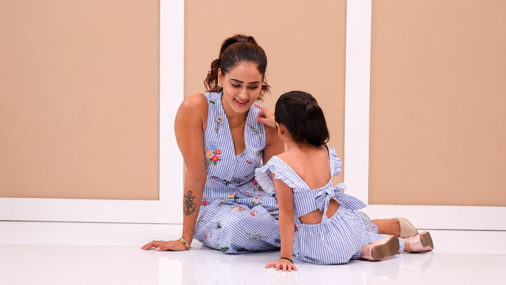 Wildflower Lane & Daisy - Blue Striped Mother Daughter Combo