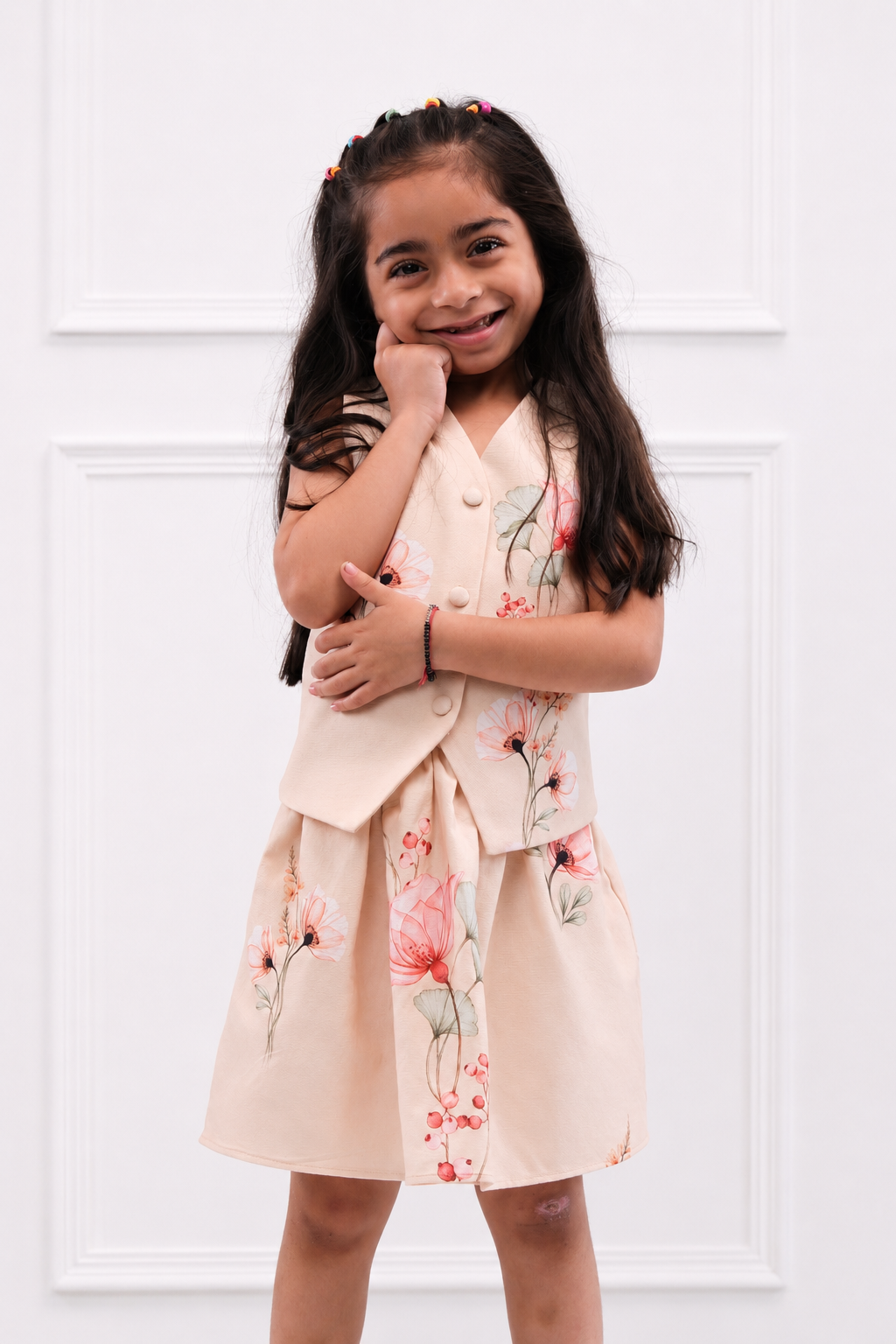 Sophie - Girls's Floral WaistCoat & Balloon Skirt