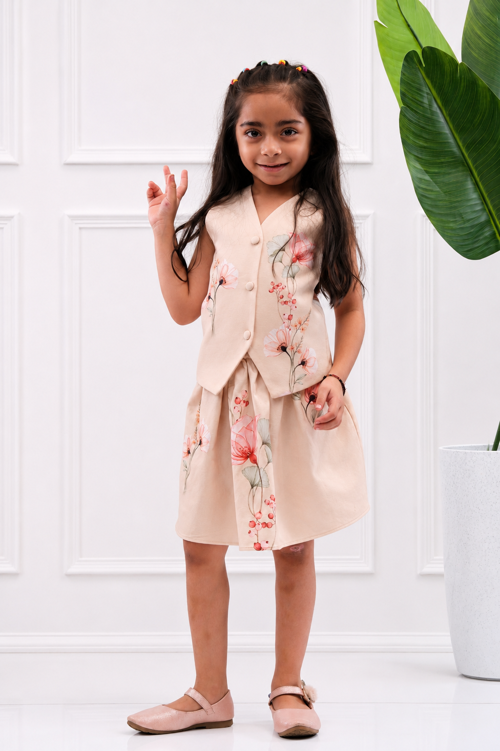 Sophie - Girls's Floral WaistCoat & Balloon Skirt