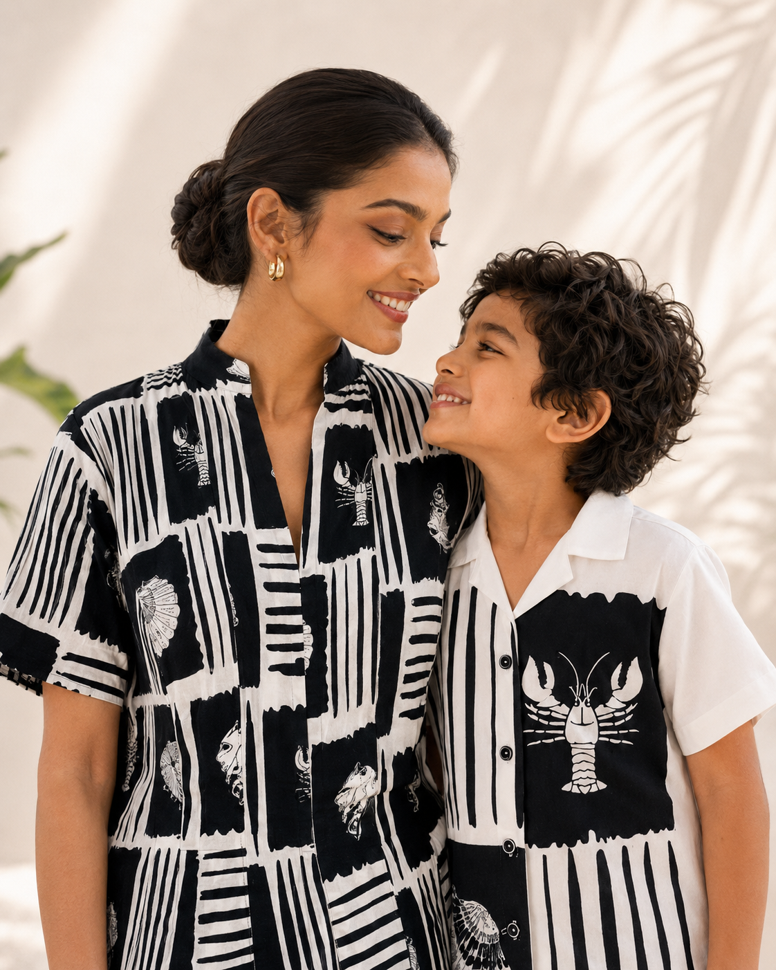 Mother-Son Ocean Block Print Combo