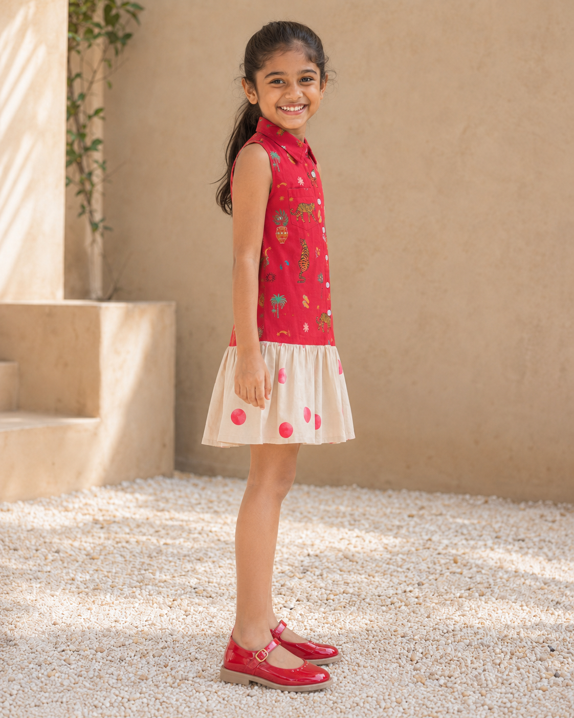 Brydon - Girls's Jungle Shirt Dress (Red)