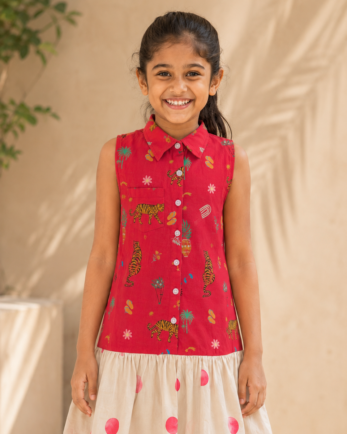 Brydon - Girls's Jungle Shirt Dress (Red)