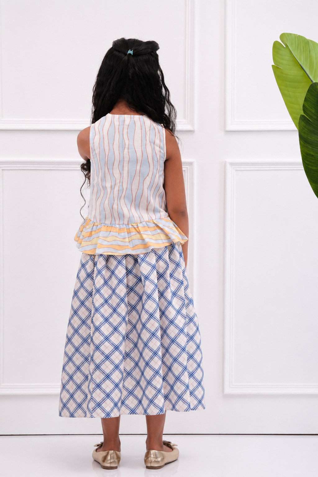 Jane - Girls's Peplum Sleeveless Shirt & Flared Skirt