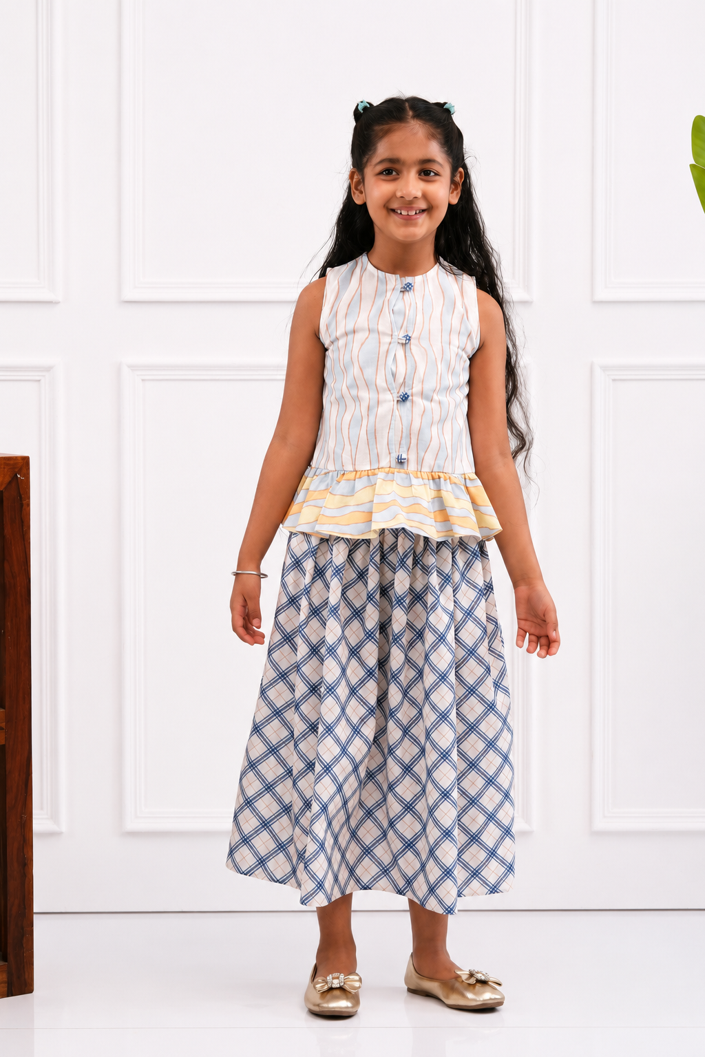 Jane - Girls's Peplum Sleeveless Shirt & Flared Skirt