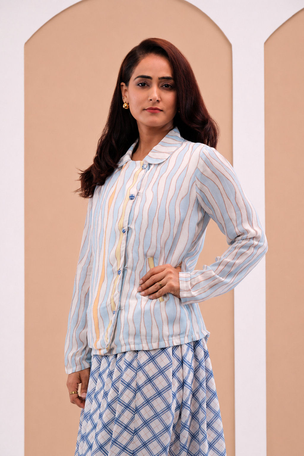 Rosalind - Women's Collared Shirt & Flared Skirt