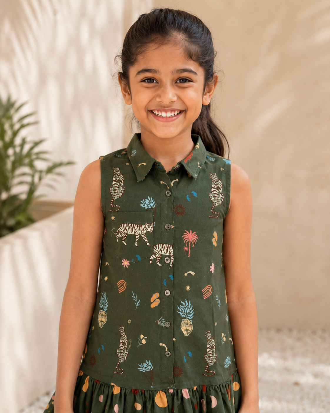 Brydon - Girls's Jungle Shirt Dress (Green)