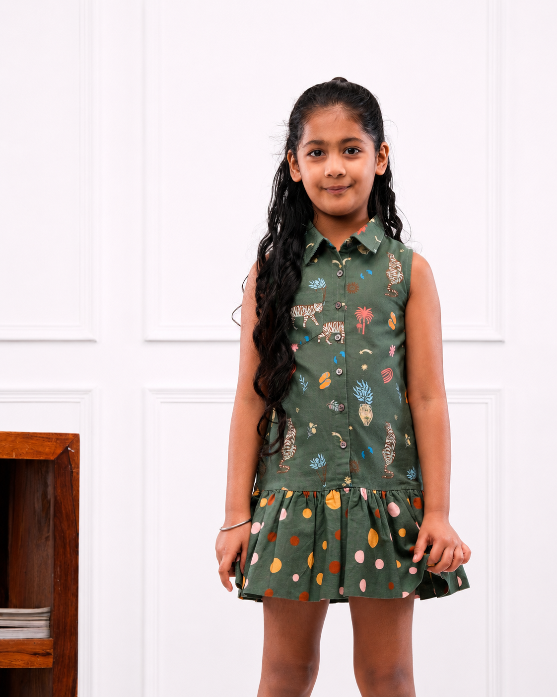 Brydon - Girls's Jungle Shirt Dress (Green)