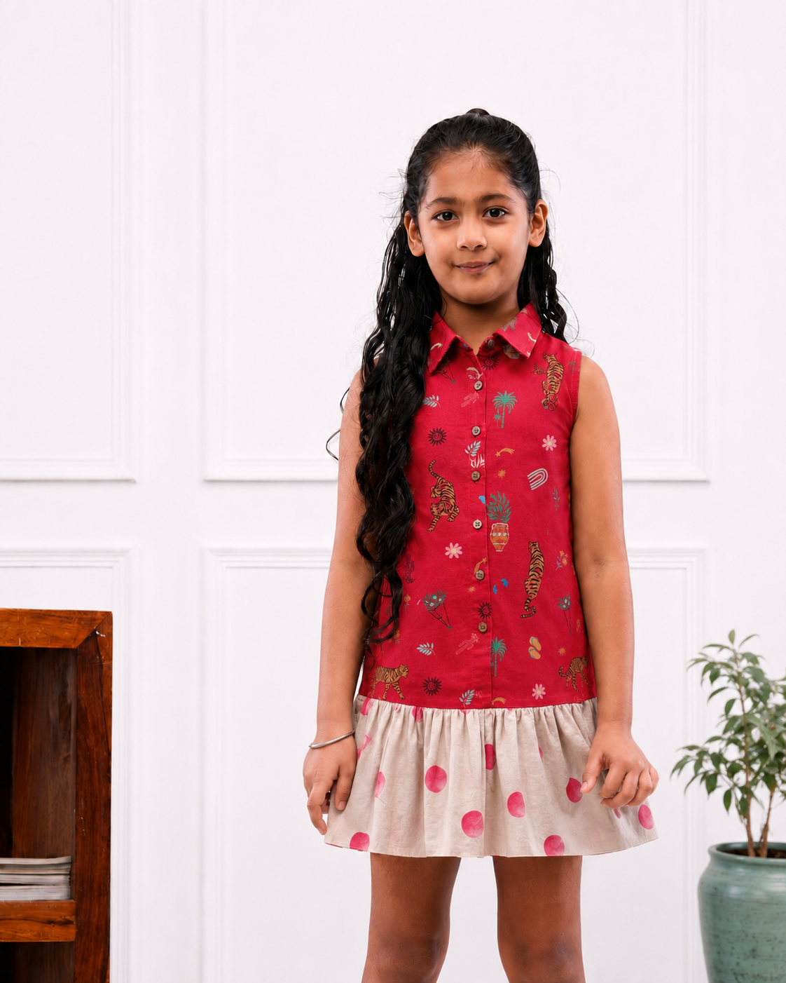 Brydon - Girls's Jungle Shirt Dress (Red)