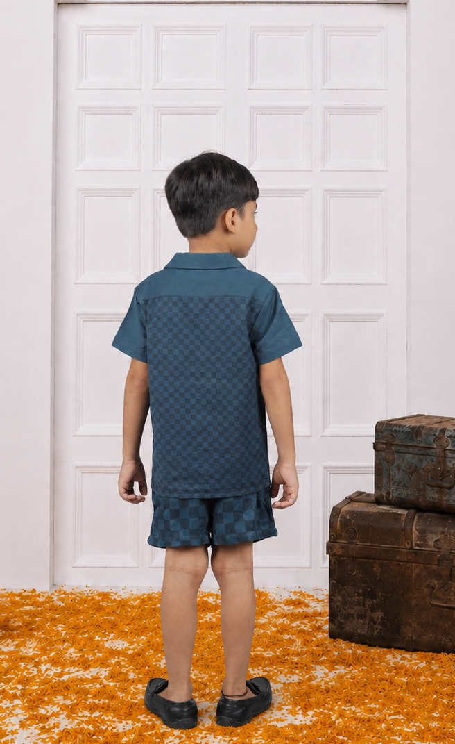 Gulzar - Boy's Floral Shirt & Checkered Shorts Set